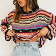 thumbnail image 1 of Black Womens Shirts Women Long Sleeve Crop Top Crochet Knit Color Block Pullover Tops Loose Patchwork Shirts Going Out Tops for Women, 1 of 6
