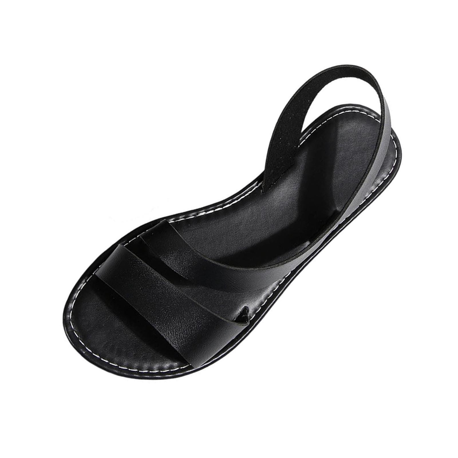 Black Womens Shoes Flat Slingback Sandals Open Toe Double Strap