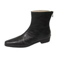 thumbnail image 1 of Black Womens Short Boots With Pointed Toe And Chunky Heel Back Zipper For Warmth, 1 of 9