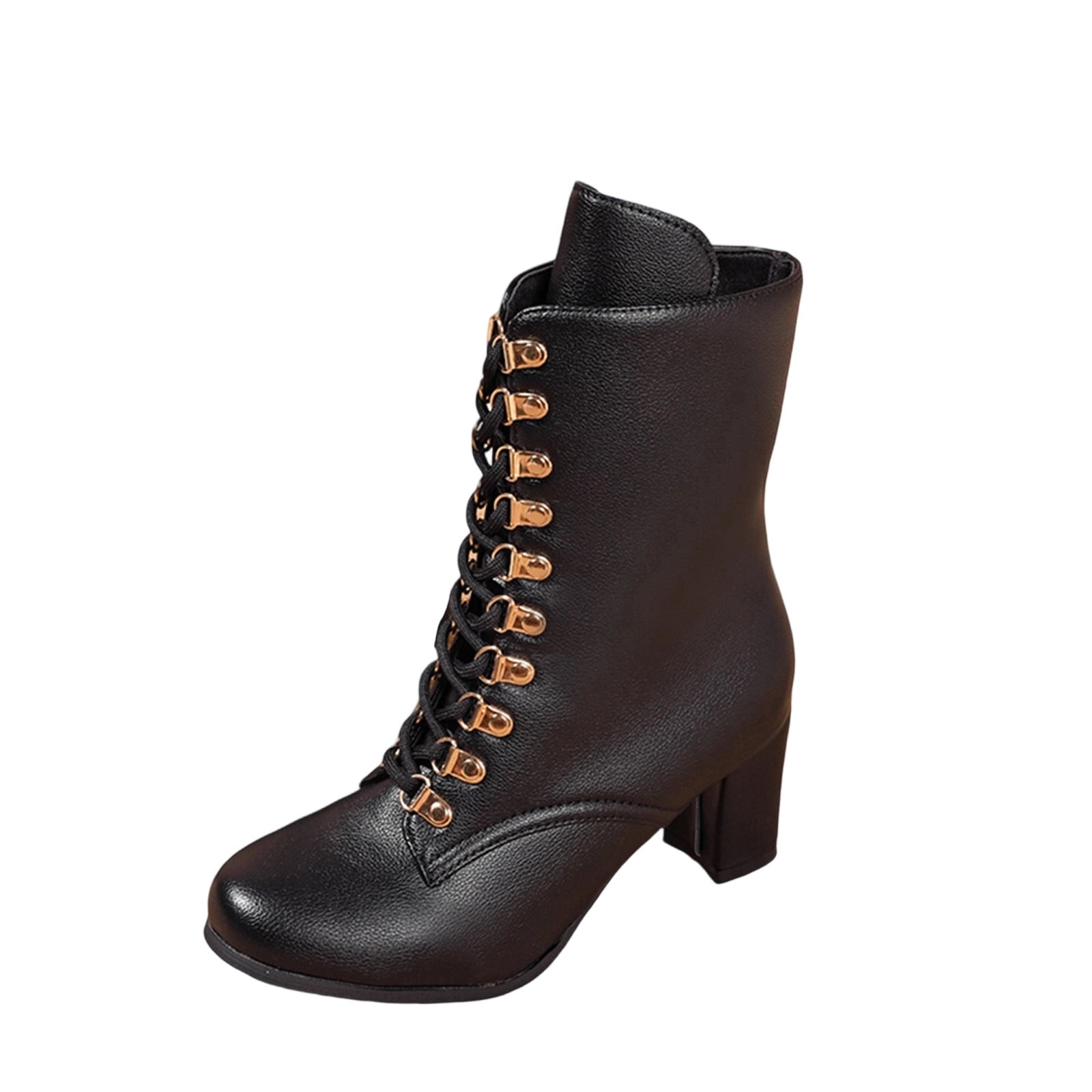 Black Womens Short Tube Motorcycle Boots Solid Color British Style For ...