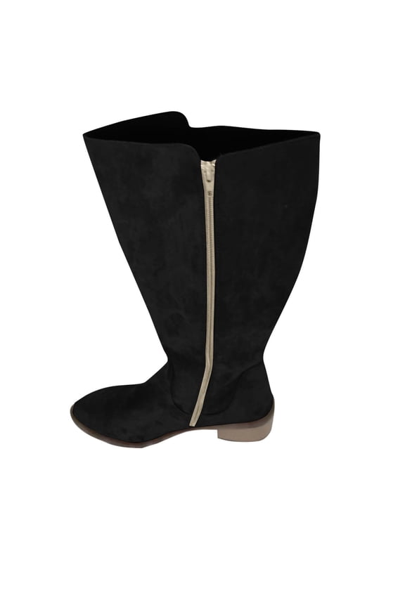 Black Womens Side Zipper Suede Boots Pointed Chunky Heel Fall Winter Fashion Trendy Comfortable Mid Calf