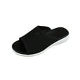 thumbnail image 1 of Black Womens Slippers Flat Thick Sole Round Toe Open Toe Breathable Mesh Solid Design For Casual Spring Summer Indoor Outdoor Wear Size 36, 1 of 9