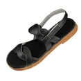 thumbnail image 1 of Black Womens Solid Color Flat Sole Beach Sandals, Comfortable Casual Slides For Summer, 1 of 7