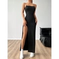 thumbnail image 1 of Black Womens Solid High Slit Spaghetti Strap Maxi Dress, 1 of 7