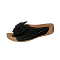 Black Womens Summer Wedge Slippers Solid Color Bow Fish Mouth Thick ...