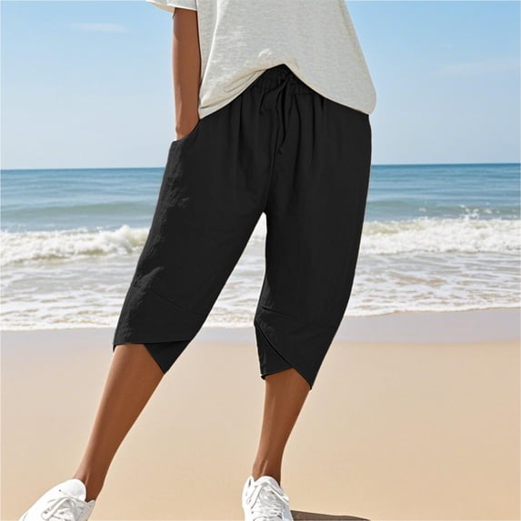 Black Womens Sweatpants Women's Knee Length Short Pants Ladies Loose Casual Solid Color Shorts Casual Pants Women