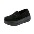 thumbnail image 1 of Black Womens Thick-Soled Wedge Heel Shoes With Round Toe For Comfortable Casual Wear, 1 of 8