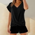 thumbnail image 1 of Black Womens Tops Solid Color V Neck T Shirt Elegant Short Sleeved Top for Spring and Summer Women's Clothing Shirts for Women, 1 of 4