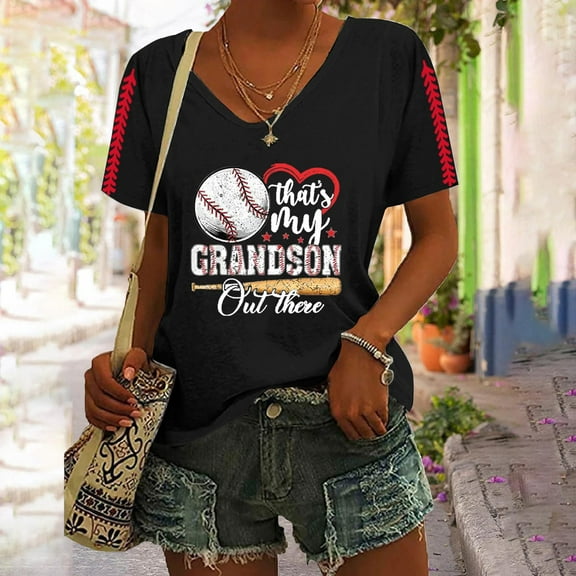 Black Womens Tops Women's Baseball Season Solid Color Sports Top V Neck Loose Short Sleeved Shirts for Women