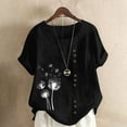thumbnail image 1 of Black Womens Tops Women's Cotton Linen Shirts Summer Casual Boho Floral Short Sleeve Blouse Oversized Loose Ladies Tunic Tops Shirts for Women, 1 of 4