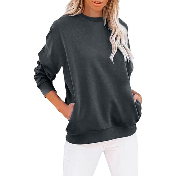 Black Womens Tops Women's Crew Neck Solid Color Sweatshirt Tops Long Sleeves Casual Pullover Cute Lightweight Loose Tops Fall Outfits for Women 2025