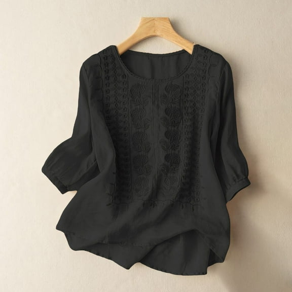 Black Womens Tops Women's Fashionable Casual Solid Color Pleated Cotton and Linen Tops Shirts and T Shirts Shirts for Women