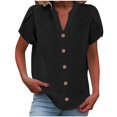 thumbnail image 1 of Black Womens Tops Women's Petal Sleeve Cotton Linen Casual Summer Shirt Shirts for Women, 1 of 5