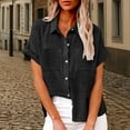 thumbnail image 1 of Black Womens Tops Women's Spring Autumn Casual Double Pocket Short Sleeve Cotton Shirt Top Going Out Tops for Women, 1 of 6