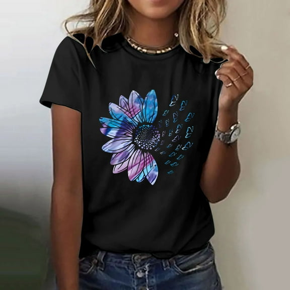 Womens Summer Tops Women's Sunflower Summer T Shirt Plus Size Loose Top Tops Short Sleeve Graphic Casual T Shirts for Women