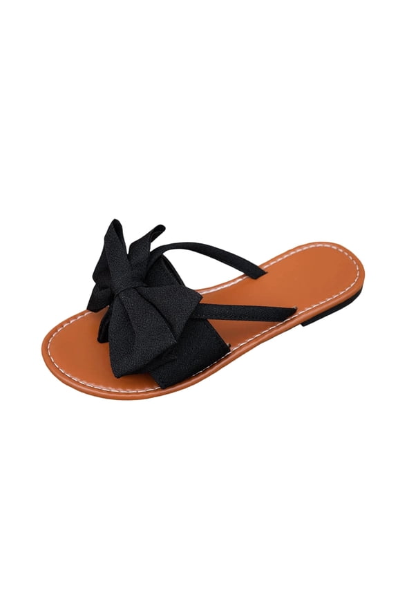 Black Womens Versatile Bow Knot Beach Flat Plus Size Shoe Spring Style Trendy Flat Soft Sole Sandals Size 37 Eu 37 Uk 4 Us 6 Foot Length 23.5Cm 9.25In
