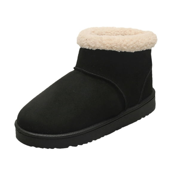 Black Womens Warm Boots With Suede And Plush Lining For Outdoor
