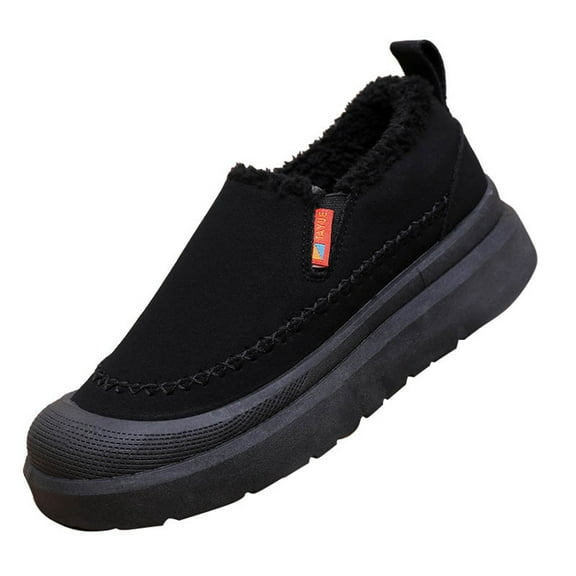 Black Womens Warm Snow Boots With Thick Fleece Interior Short Tube Fabric Thick Bottom Slip Resistant For Outdoor Adventures