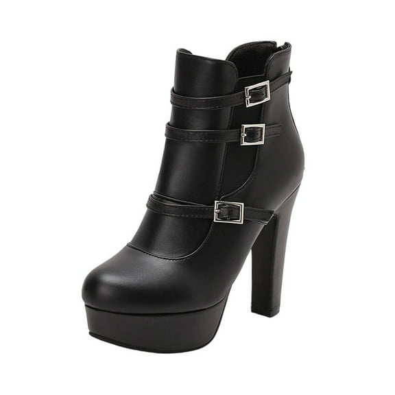 Black Womens Winter Boots With Round Toe And Back Zipper For Casual Wear And Comfort