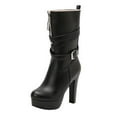 thumbnail image 1 of Black Womens Winter Boots With Round Toe And Front Zipper For Casual Wear And Comfort, 1 of 4