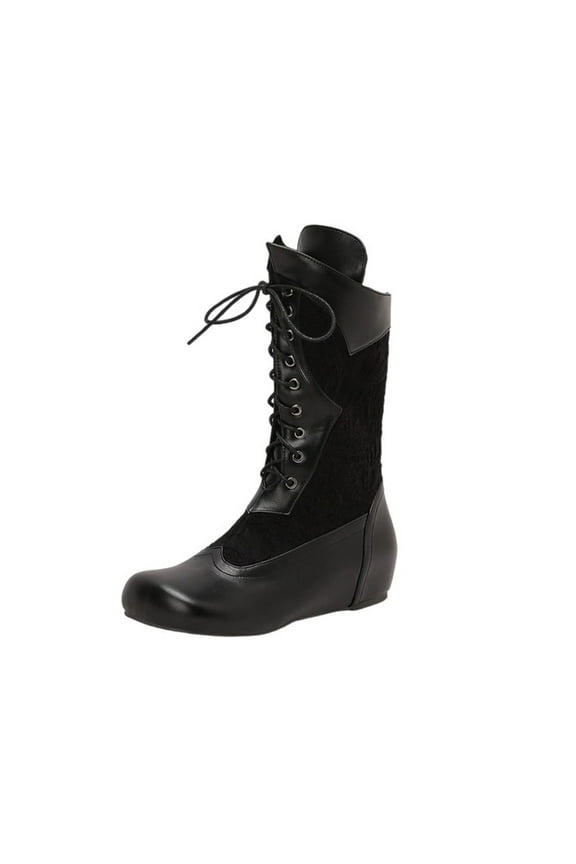 Black Womens Winter Boots With Round Toe And Lace-Up Design For Casual Wear And Comfort