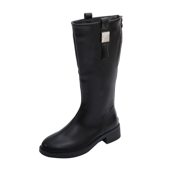 Black Womens Winter British Style Long Boots Quality Handmade Casual Outdoor Indoor Comfortable Footwear With Timeless Appeal Size 36