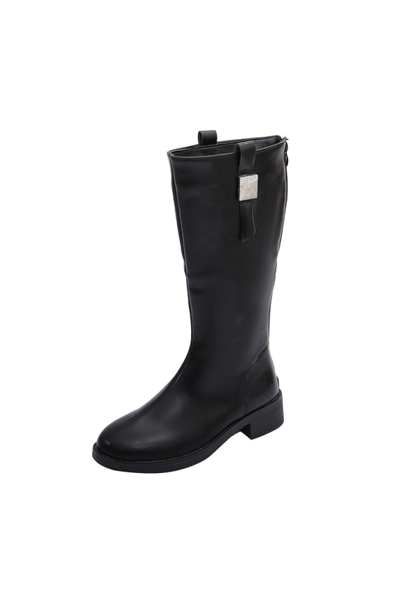 Black Womens Winter British Style Long Boots Quality Handmade Casual Outdoor Indoor Comfortable Footwear With Timeless Appeal Size 41