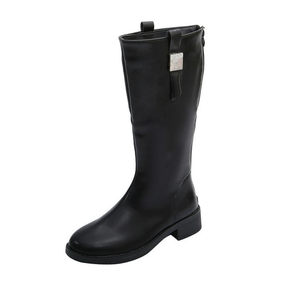 Black Womens Winter British Style Long Boots Quality Handmade Casual Outdoor Indoor Comfortable Footwear With Timeless Appeal Size 43