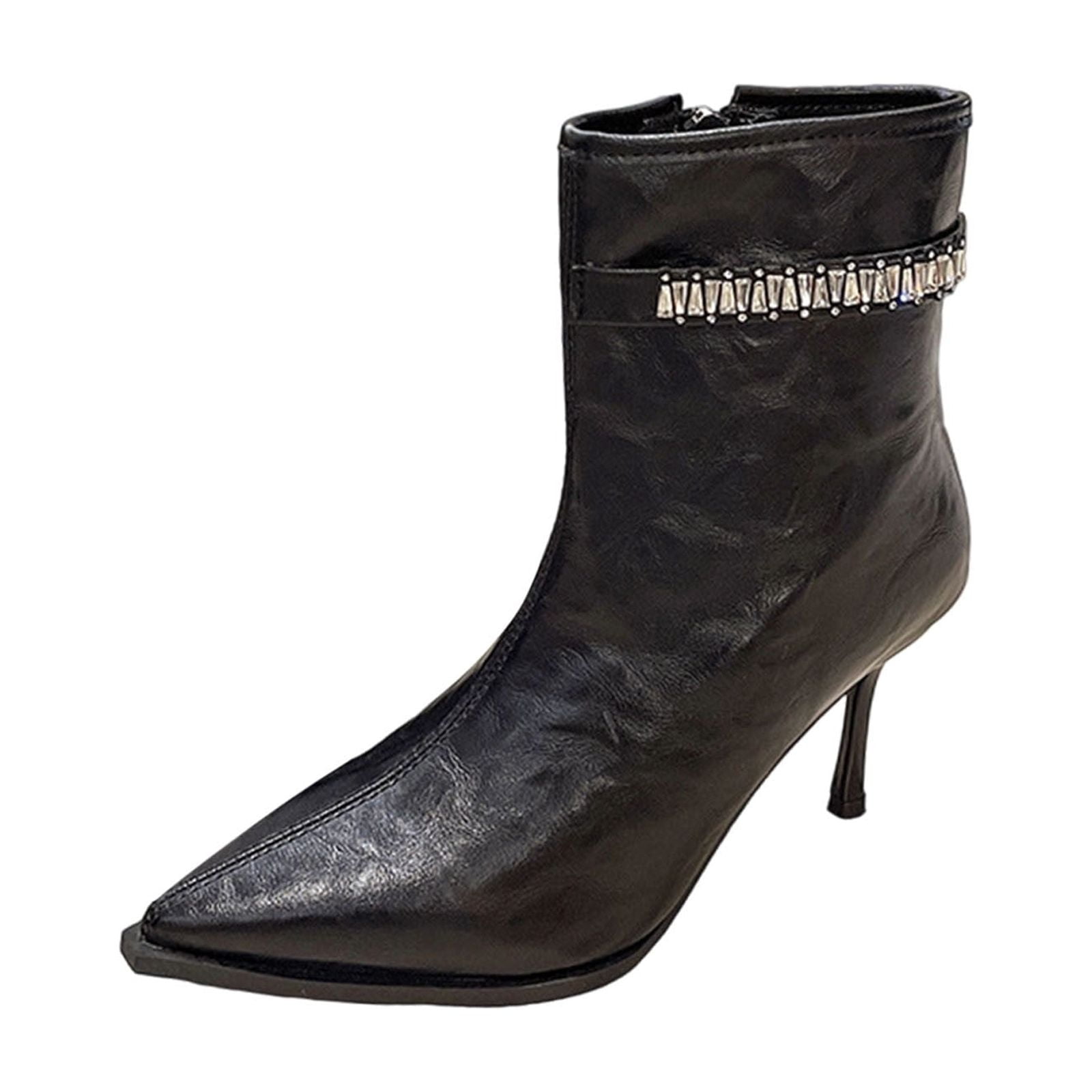 Black Womens Winter Fashion Boots Solid Color Pointed Toe Side Zipper ...