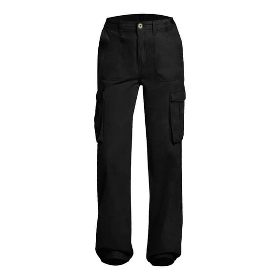 Black Womens Workout Bottoms Adjustable Straight Fit Cargo Pants High Waist Baggy Hiking Pants With Pocket Wide Leg Parachute Pants Casual Pants Women