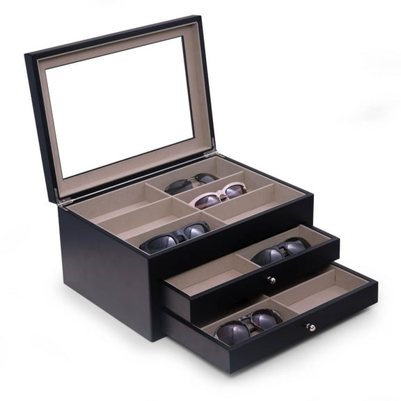 Black Wood 18 Sunglass Storage Box