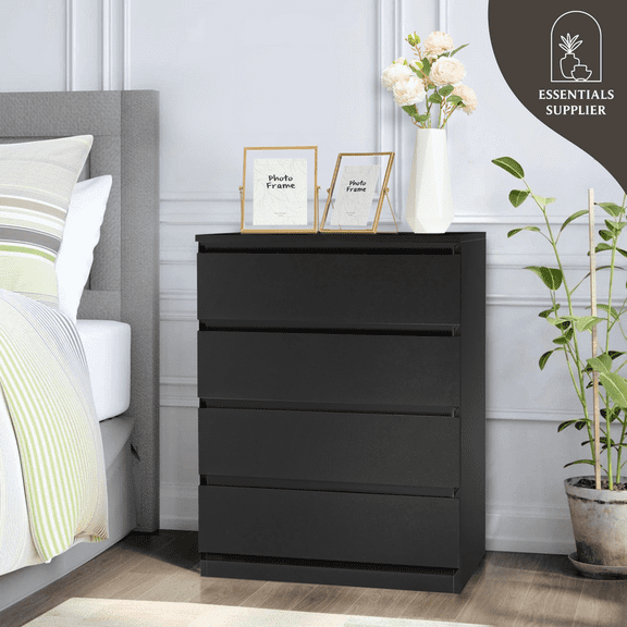 Black Wood 4-Drawer Dresser Modern Storage Cabinet