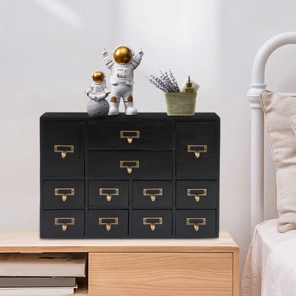 Black Wood 51x10x35cm12-Cell Desktop Drawer Storage Cabinet Classification Locker Storage Drawer