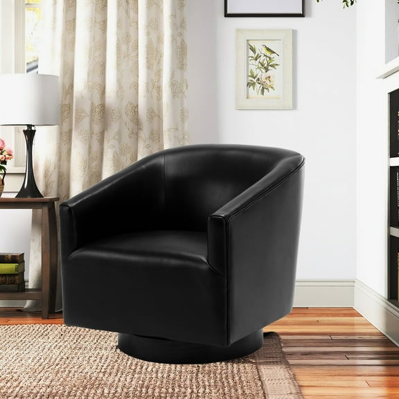 Black Wood Base Swivel Chair - And Attractive Design Plywood Frame, 23.5" Arm Height In Construction Modern Essential Foam Filled, 30.48 In. Width