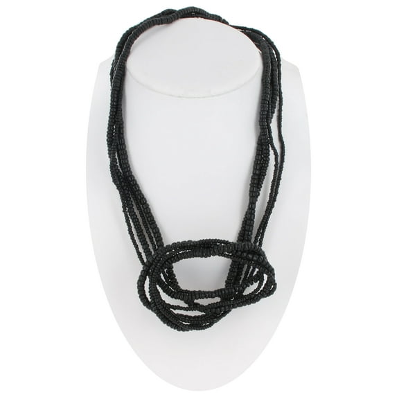 Black Wood Beaded Bendable Wire Necklace Sculpture Statement Ladies Adult Female Women