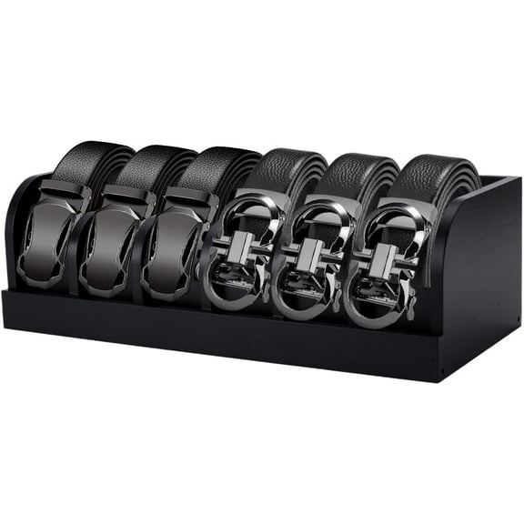 Black Wood Belts Organizer Box 35cm Belt Organizer Tie and Belt Storage Holders for Closet and Drawer Organizer 6-Compartment Belts Organizer and Displayer for Men Women DIY