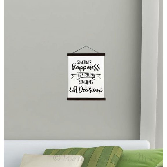 Black Wood, Canvas Inspirational Wall Sign Happiness Sometimes Decision, Feeling Quote Sign Décor 12x14.5-Inch