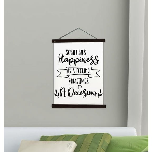 Black Wood, Canvas Inspirational Wall Sign Happiness Sometimes Decision, Feeling Quote Sign Décor 19x24-Inch
