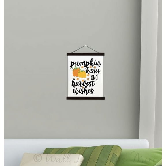 Black Wood, Canvas Print Wall Hanging Pumpkin Harvest Wishes Quote Autumn Art Décor Sign 12x14.5-Inch