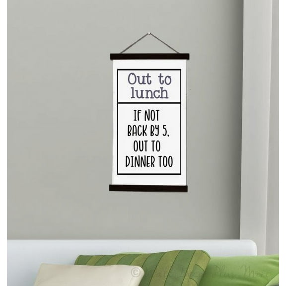 Black Wood, Canvas Print Wall Hanging Sign Out to Lunch or Dinner Quote Office Décor Humor 15x26-Inch