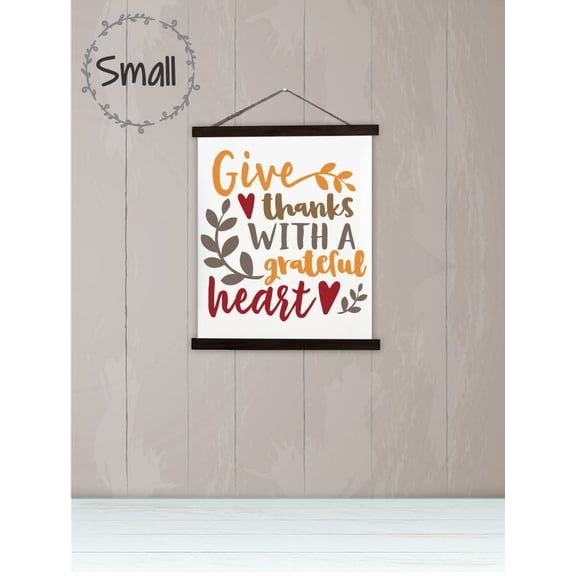 Black Wood, Canvas Sign, Give Thanks With A Grateful Heart Wall Décor Quote Sign, Lightweight Ready to Hang Wall Hanging, 12x14.5-Inch