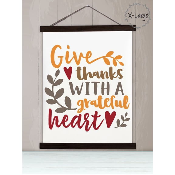 Black Wood, Canvas Sign, Give Thanks With A Grateful Heart Wall Décor Quote Sign, Lightweight Ready to Hang Wall Hanging, 23x30-Inch