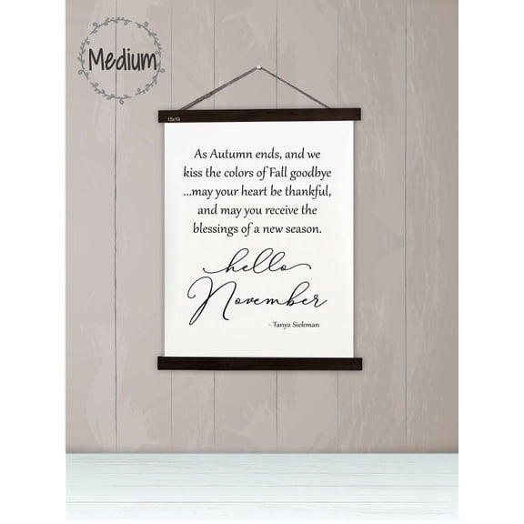 Black Wood, Canvas Sign, Hello November Autumn Seasonal Wall Décor Quote Sign, Lightweight Ready to Hang Wall Hanging, 15x19-Inch