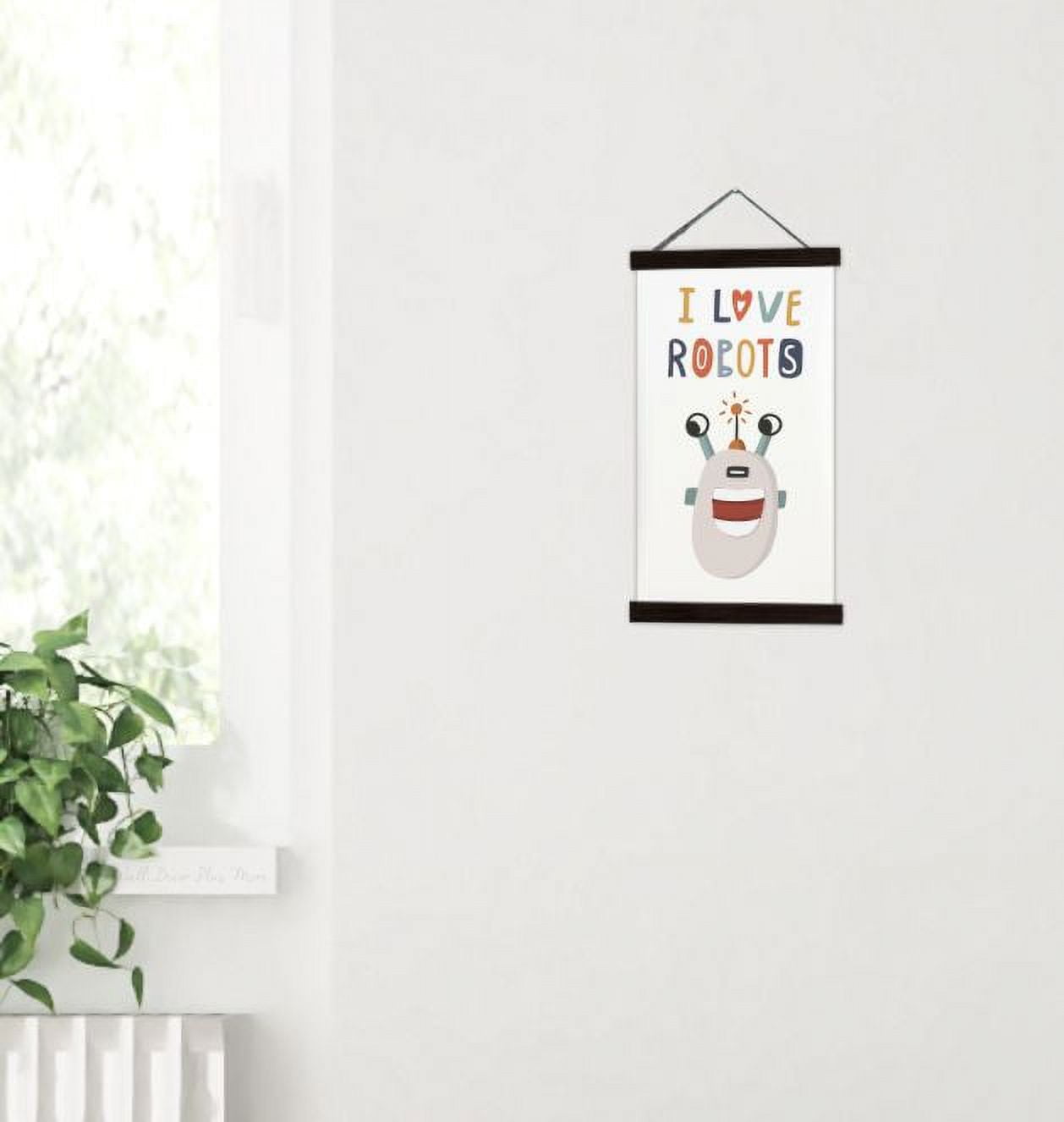 Black Wood, Canvas Sign, I Love Robots Kids Art Modern Room Decor ...