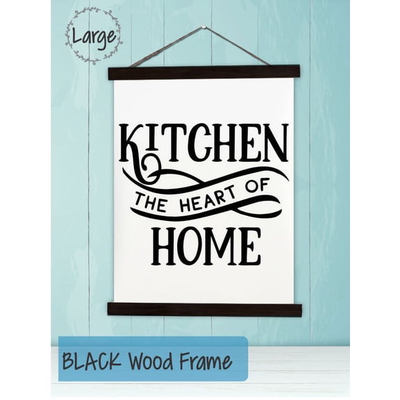 Black Wood, Canvas Sign, Kitchen Decor Print Heart of Home Quote, Lightweight Ready to Hang Wall Hanging, 19x24-Inch