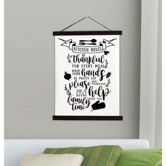 Black Wood, Canvas Sign Kitchen Rules Word Quotes Wall Hanging Décor Art 23x30-Inch