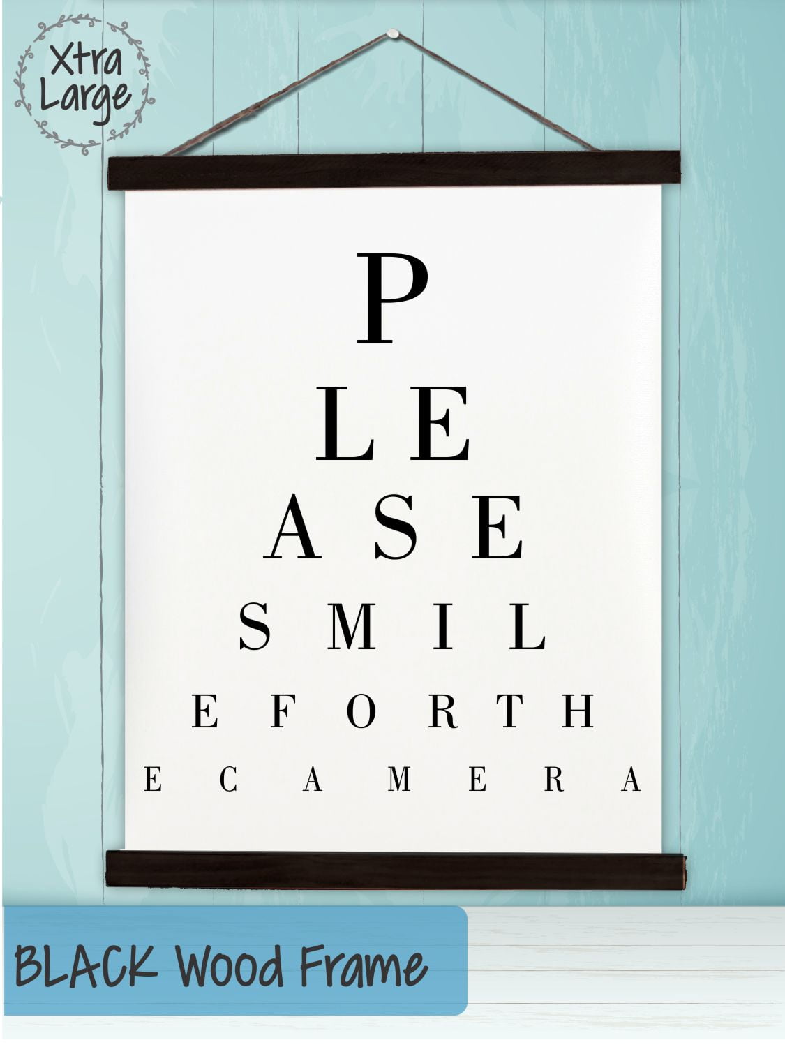 Snile Chart Black Wood, Canvas Sign, Smile For Camera Eye Chart Funny Décor Print ...