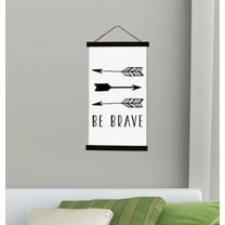 Black Wood Canvas Sign Wall Hanging, Be Brave Woodland Nursery Wall Art 15x26-Inch