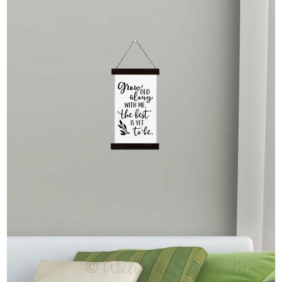 Black Wood Canvas Sign Wall Hanging, Grow Old With Me Bedroom Wall Art 9x15-Inch