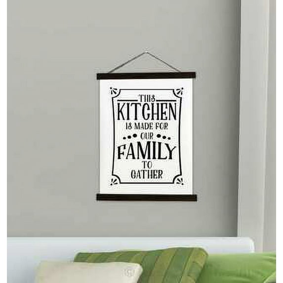 Black Wood Canvas Sign Wall Hanging, Kitchen For Our Family To Gather Wall Art 19x24-Inch